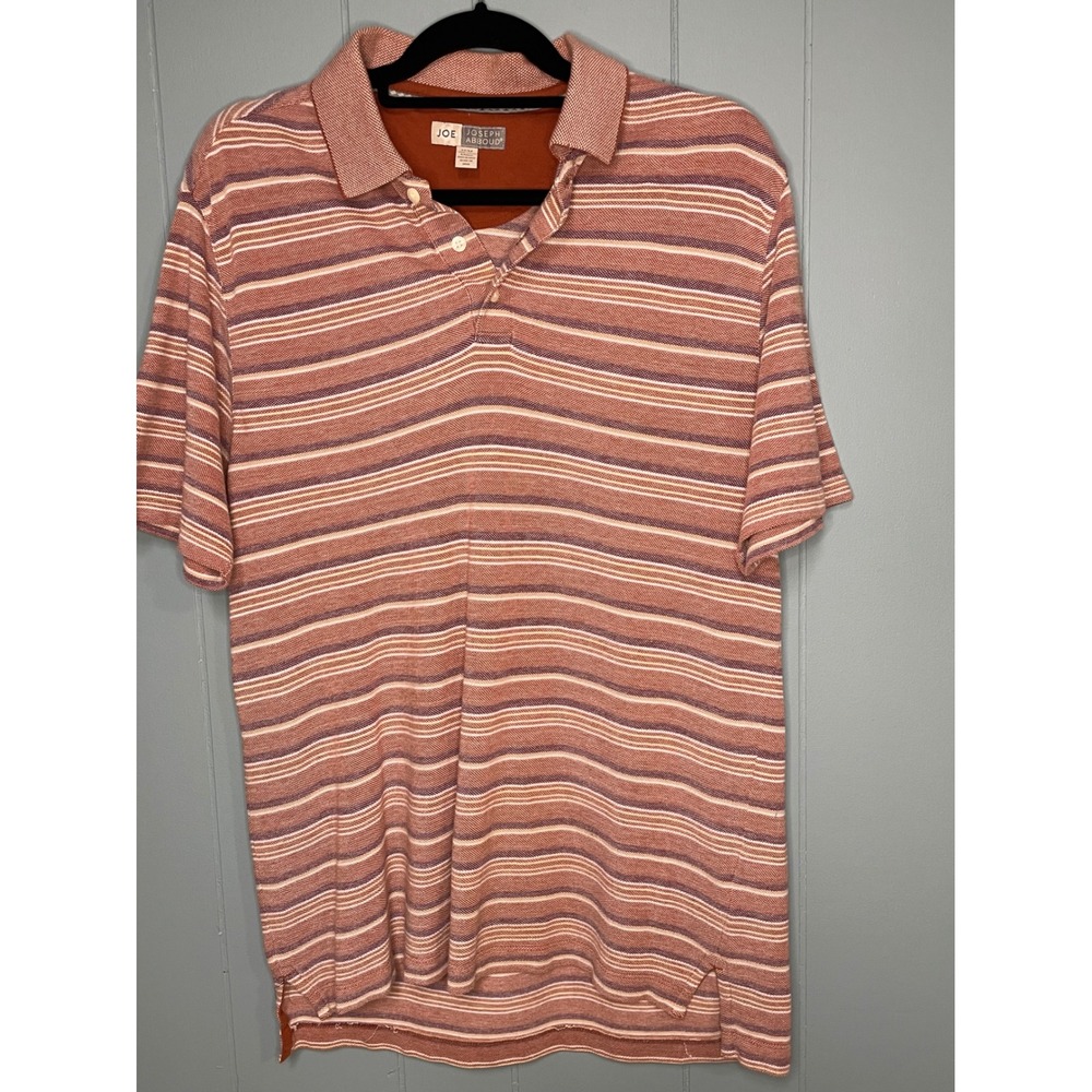 Joseph Abboud Polo Shirt Mens Medium Rust Striped Excellent Short Sleeve‎ Cotton